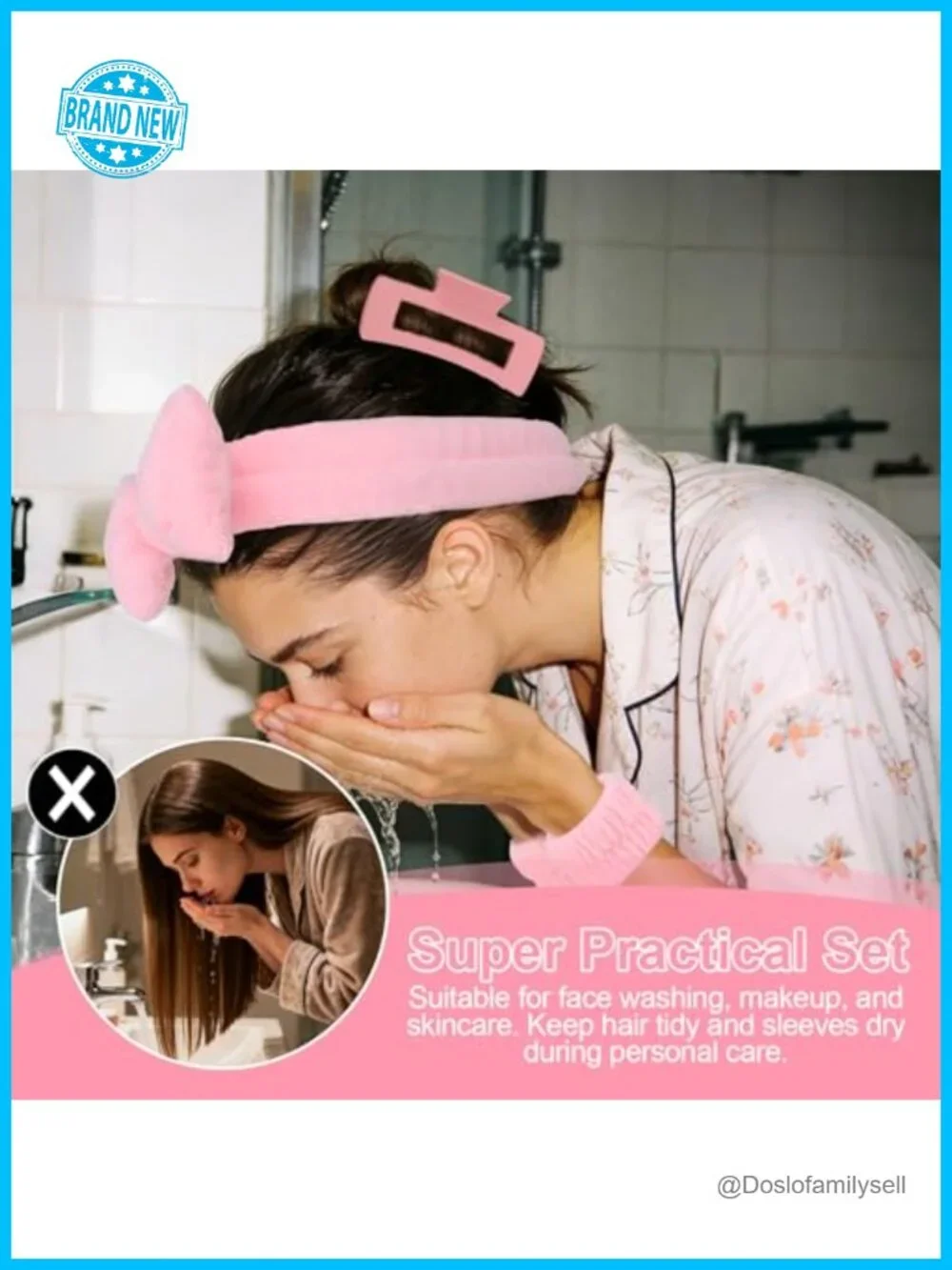 Spa Headband and Wristband Set with Hair Claw Clips Facial Headbands for